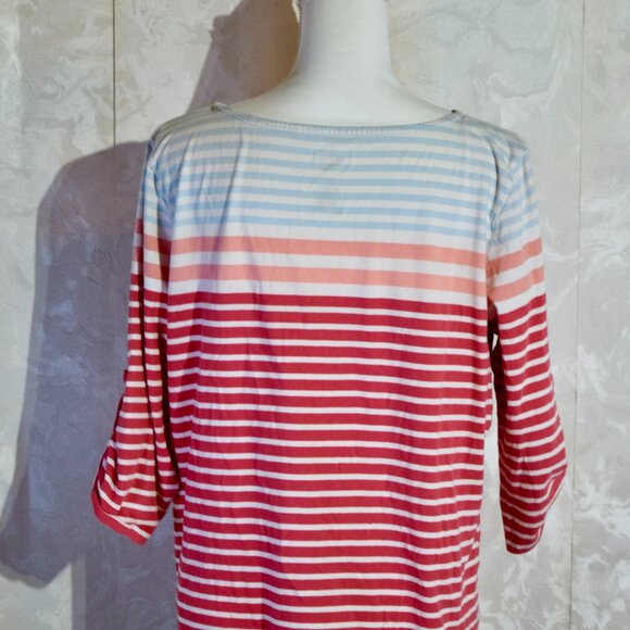 St. John's Bay Women's XL Multi-Color Striped Roll-Tab Sleeve Crew Neck Top - Picture 2 of 5
